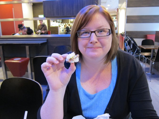 Last bite of fast food burger in Sweden