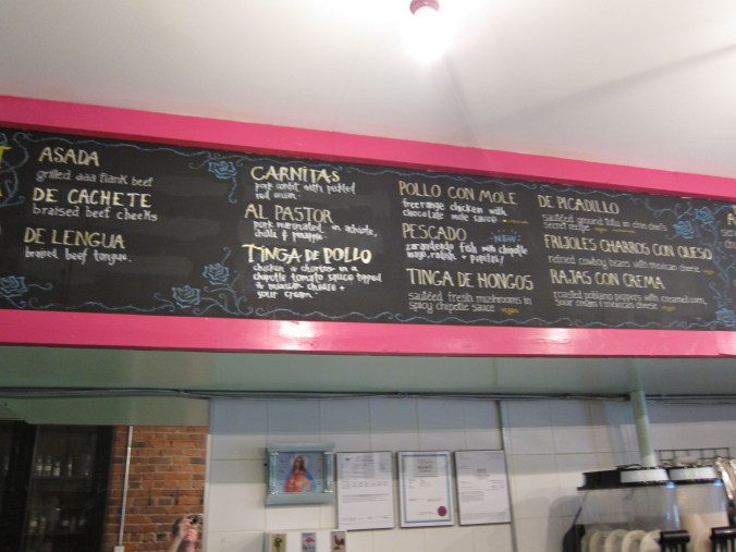 Menu at La Taqueria