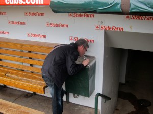 In dugout at Wrigley Field