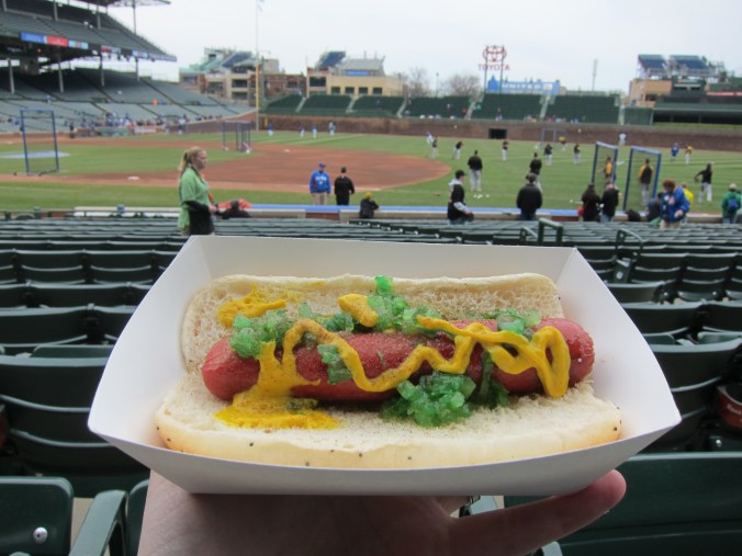 Chicago style dog at Wrigley