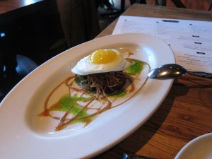 Crispy pig face at Girl & the Goat