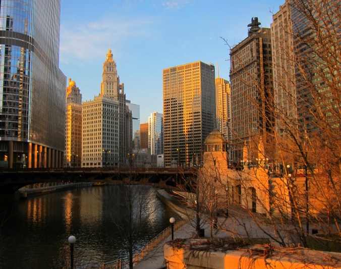 Chicago River at sunset