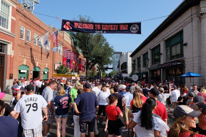 Waiting outside Fenway Park