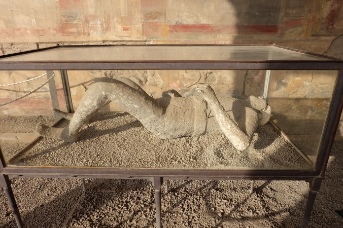 Plaster cast of eruption victim at Pompeii