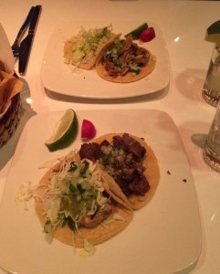 Fish, carnitas and carne asada tacos