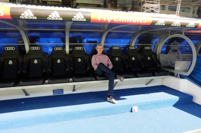 Sitting on the Real Madrid bench