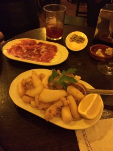Chocos fritos and ham at Sanlúcar