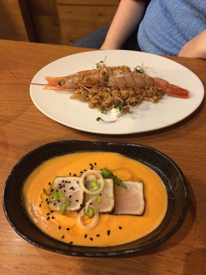 La Pepona - grilled king prawns, Salmorejo w/ swordfish