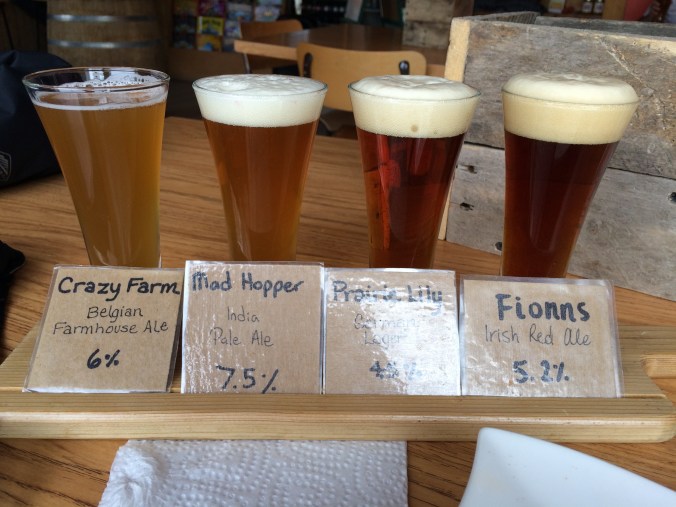Sampler tray at Prairie Sun Brewery