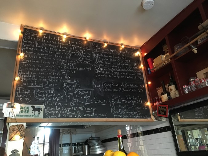 Chalk board menu at Joe Beef
