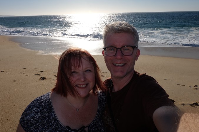 Us on the beach in Nazaré