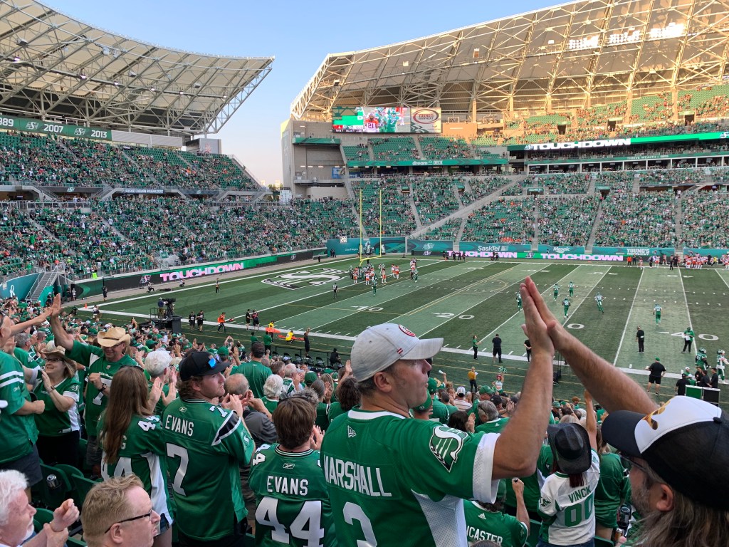 At a summer Saskatchewan Roughriders game