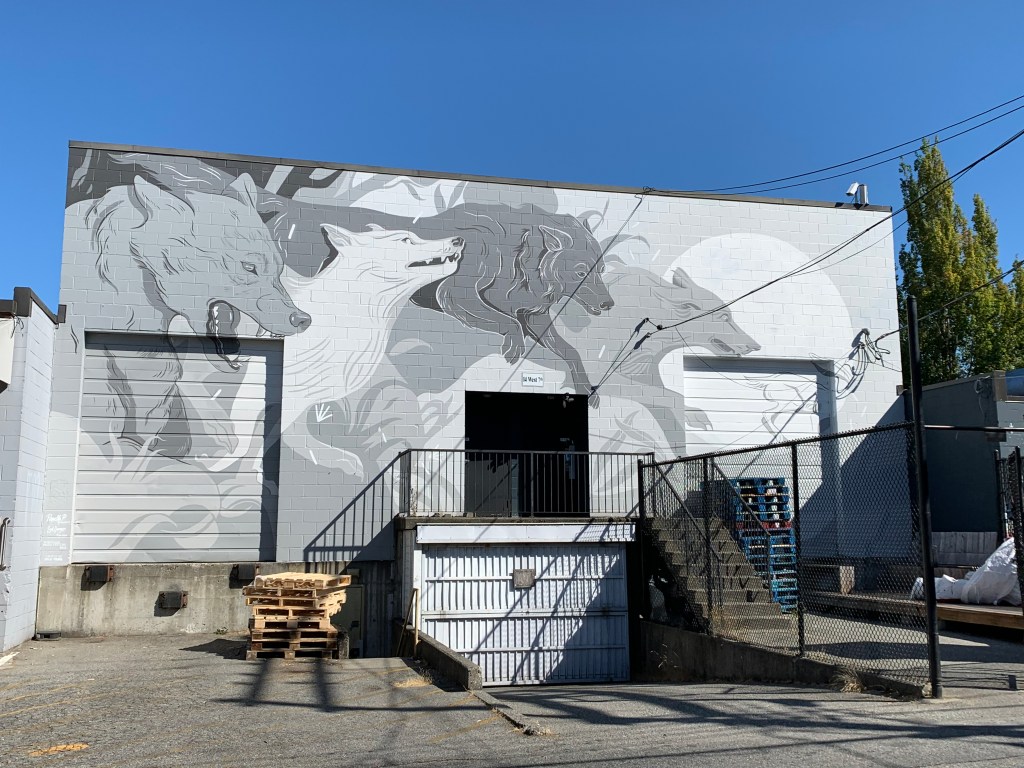 "Pack Mentality" by Syd Danger, Pamella Pinard; Mural in Mount Pleasant neighbourhood; Vancouver BC