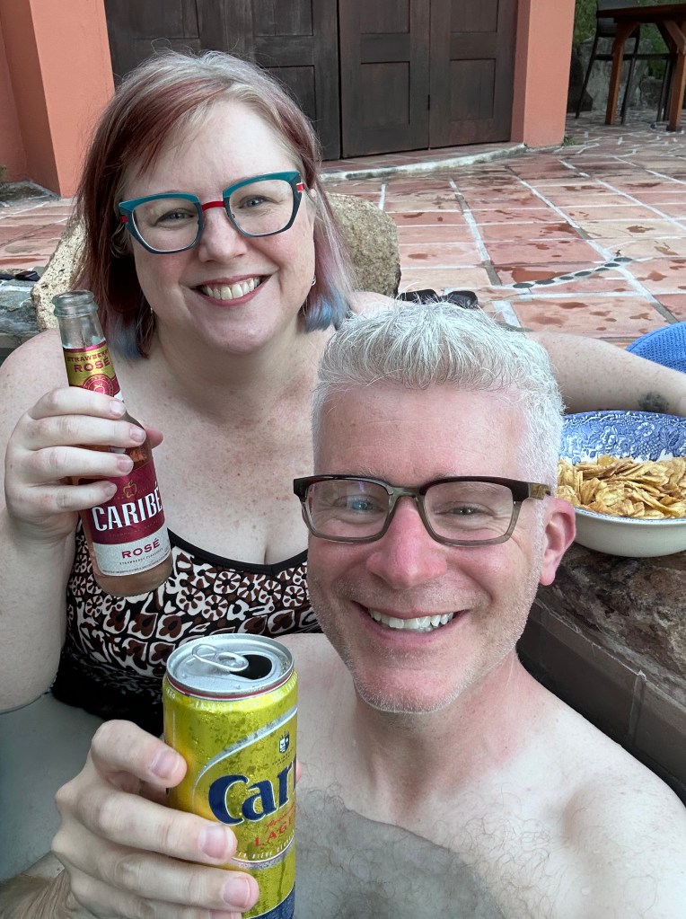 Enjoying the pool at our cottage in Antigua