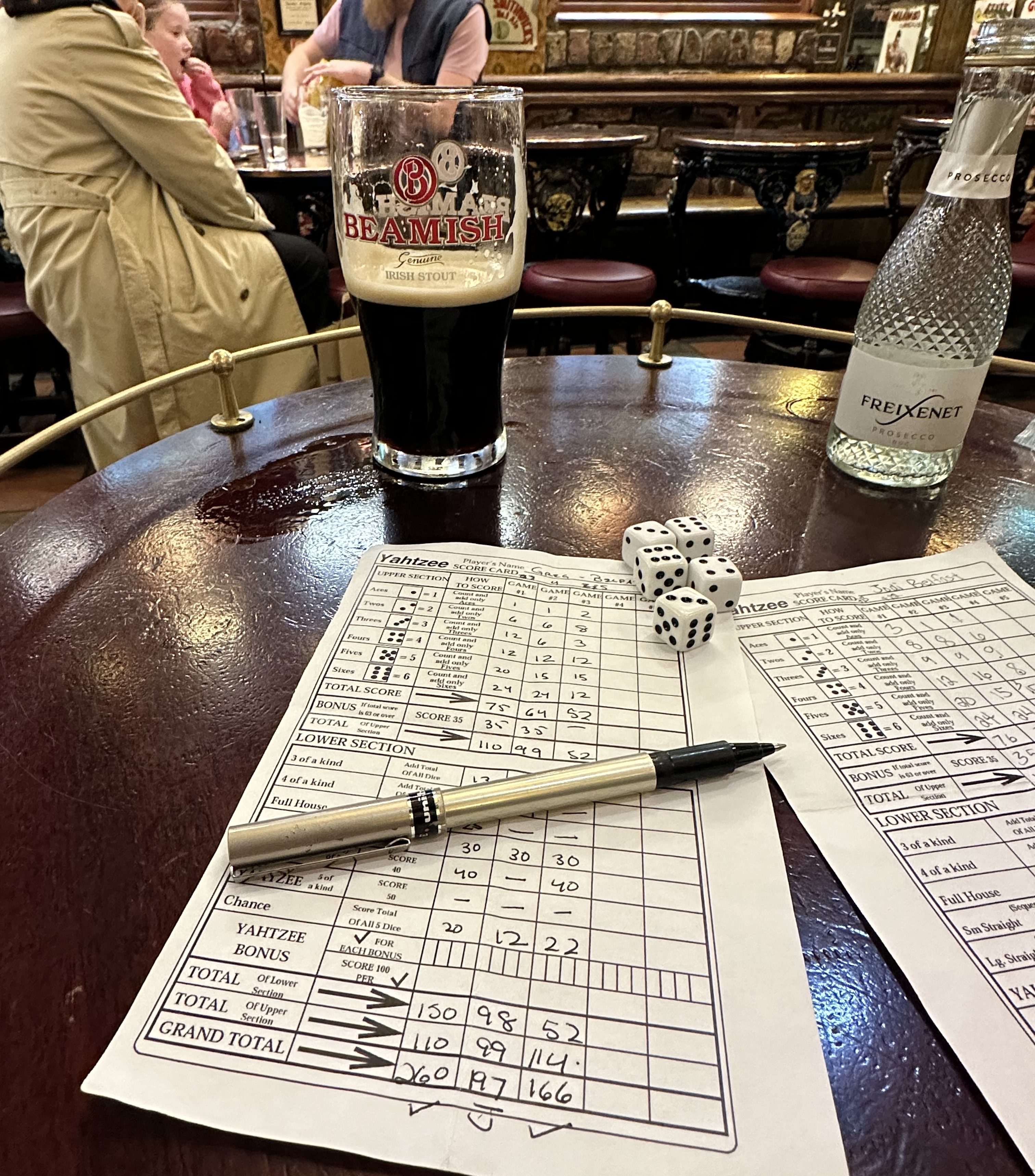 Playing Yahtzee at the Duke of York pub in Belfast, Northern Ireland