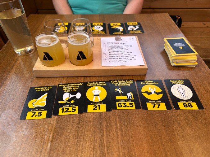 Playing the game "Shit Happens" at Cabin Brewing in Calgary