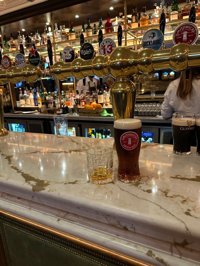Our last drinks in Ireland at our Dublin hotel bar