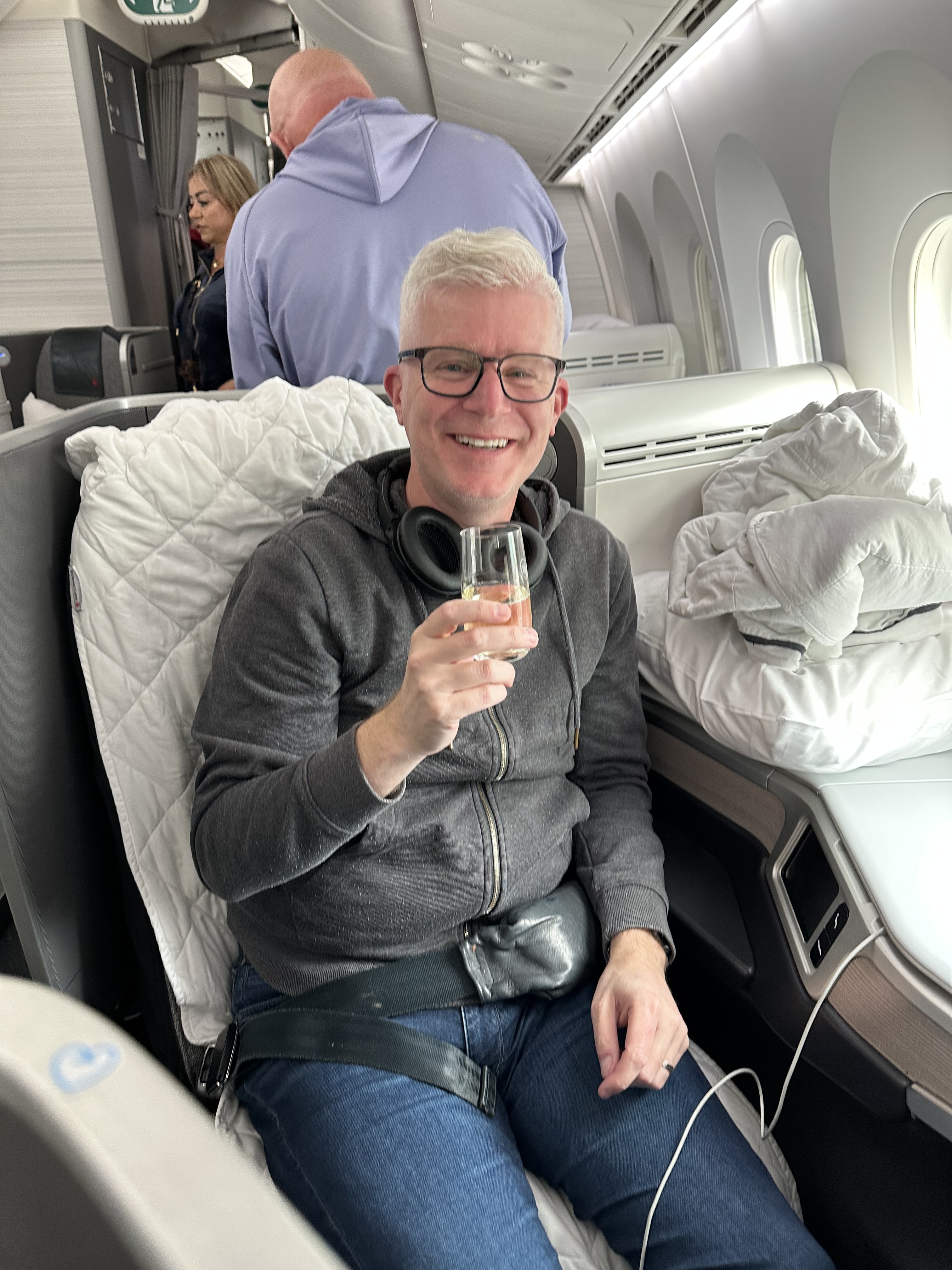 Enjoying our first class pod experience!