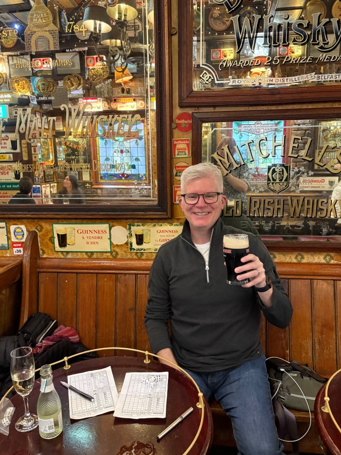 Enjoying a pint at the Duke of York pub in Belfast